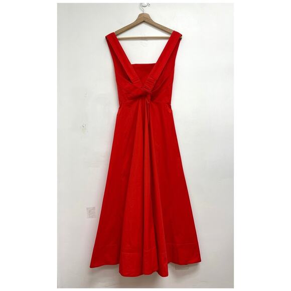 STAUD Teresa Square Neck Cross-Back Fit & Flare Midi Dress Stretch Cotton US10 - Picture 3 of 13